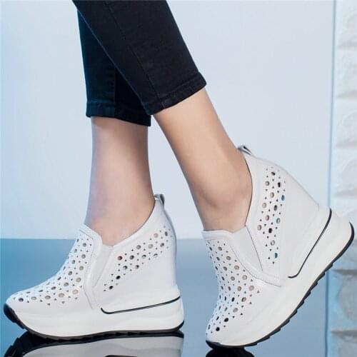 Breathable Fashion Sneakers Women Genuine Leather Wedges High Heel Roman Gladiator Sandals Female Summer Platform Pumps Shoes