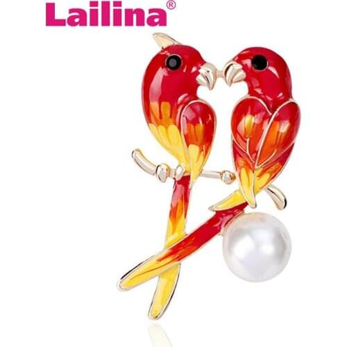 Vintage Dual Bird Parrot Brooches Expoyed Alloy Brooch Pin Garment Accessories