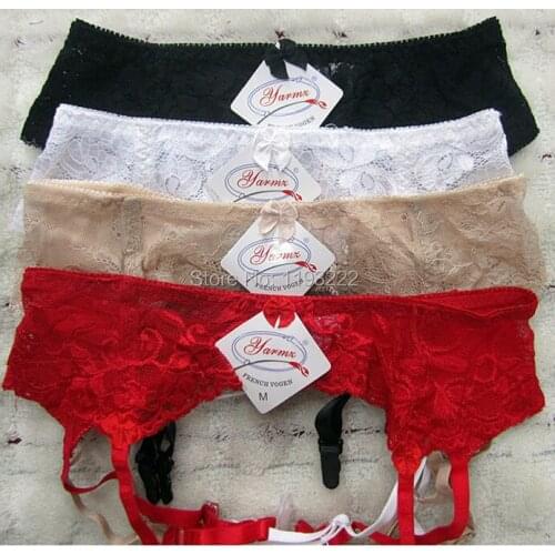 Women Sexy Bow Lace Floral Bandage Three Line Buckle Back Garter Belt 4 Adjustable Suspenders Straps