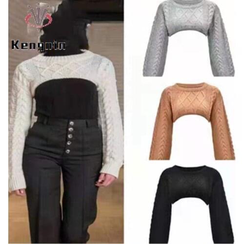 2021 Autumn Winter Women Sweater Pullovers O-Neck Loose European Chic Ladies Tops Thick Short Long Sleeve Knitted T-Shirt KN287