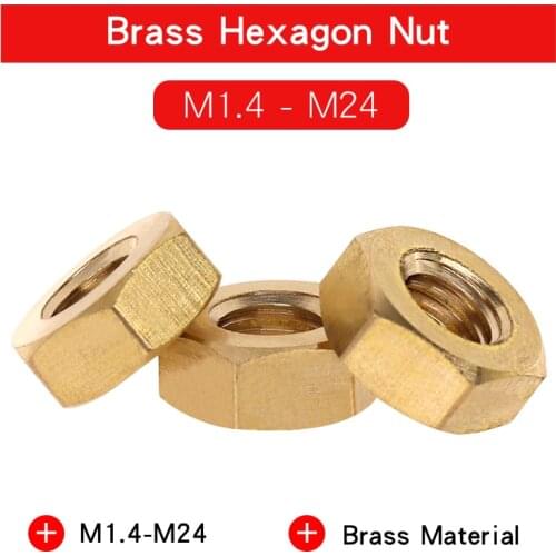 1-50 Pcs Brass Hexagon Nut M1.4 M1.6 M2 M2.5 M3 M4 M5 M6 M8 M10 M12 M14 M16 M18 M20 M22 M24 Copper Hex Nuts DIN934