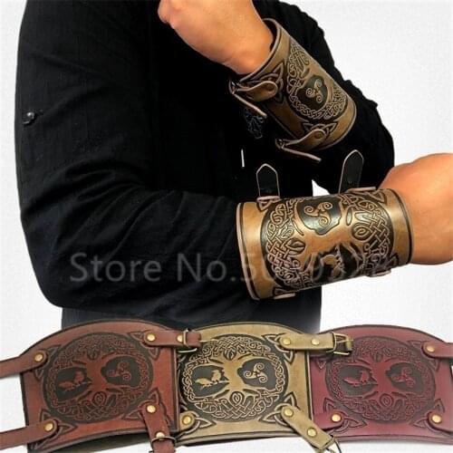 1Pc Men Medieval Cosplay Armor Arm Warmers Lace-Up Viking Pirate Knight Gauntlet Wristband Bracer Steampunk Accessories