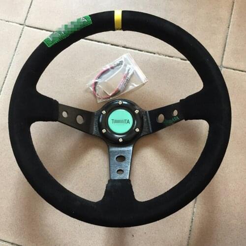 2019 new universal racing steering wheel / 14 inch matte sports steering wheel / embroidery green concave steering wheel