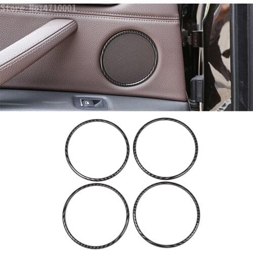 4pcs Carbon Fiber ABS Chrome Car Door Speaker Ring Trim For BMW X5 F15 2014-2018 X6 F16 2015-2018