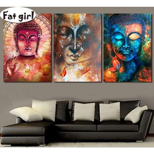 5D DIY Embroidery Diamond 3-Painted Buddha Statue Picture Home Decor Full Round square Drill Resin Handmade Cross Stitch gift