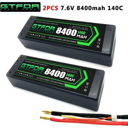GTFDR 2PCS 2S Lipo Battery 7.4V 7.6V HV 8400mAh 7000mAh 6200mA 5200mAh 140C/280C 100C/200C 60C/120C 4mm for 1/8 1/10 road rc car