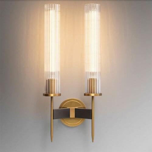Antique brass wall lamp glass cylinder shade home indoor decorative wall lights in bedroom bedside wall mounted sconce interior