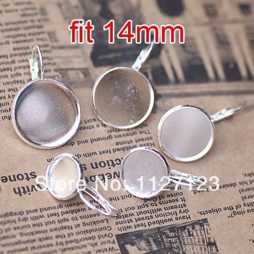 Free ship! Silver Plated 500piece 14mm Round Cabochon Setting Stud Leverback Hook Stud Earing blanks and base trays bezel