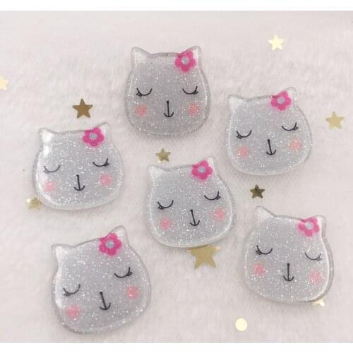 Glitter Colorful Cute Grey Cat Flat Back Acrylic Sheet Miniature Pattern Applique DIY Wedding Scrapbook Embellishments F702