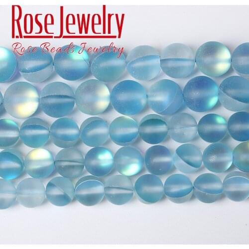 A+ Matte Light Blue Frosted Austrian Crystal Round Beads for Jewelry Making 6 8 10 12mm Glitter MoonStone Beads Diy Bracelet