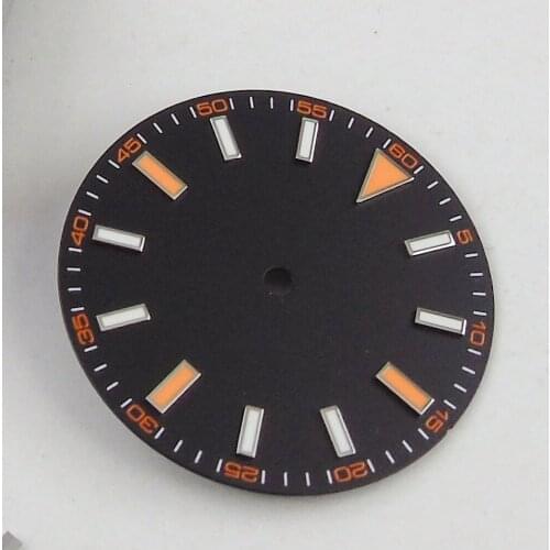 30.8MM Sterile Black Dial Orange Marks Luminous Stainless Steel Watch Dial Fit Miyota 82 Mingzhu 2813 Movement Watch dial