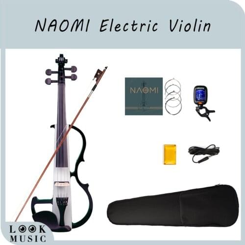 NAOMI 4/4 Electric Violin Fiddle Student Solid Violin Starter Kit with Case+Bow+Rosin+Headphone+Audio Cable+Tuner+Strings