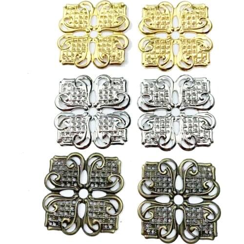 20Pcs Filigree Square Flower Wraps Connectors Metal Crafts Gift Decoration DIY 35x35mm