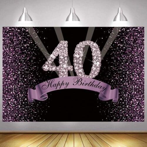 Purple 40th Photo Backdrop Lady Men Happy Birthday Party Light Gliter Champagne Decoration Photography Backgrounds Banner