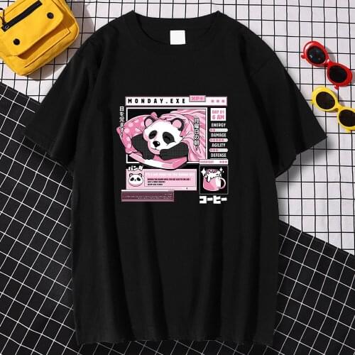 Leisure Style Male Tee Shirt Round Neck T-Shirts Monday Kawaii Panda Printing Clothing Short Sleeve Comfortable Tee Shirts Men