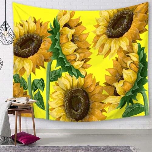 Yellow Sunflower Tapestry Floral Plant Wall Hanging Cute Sunflower Painting Decor