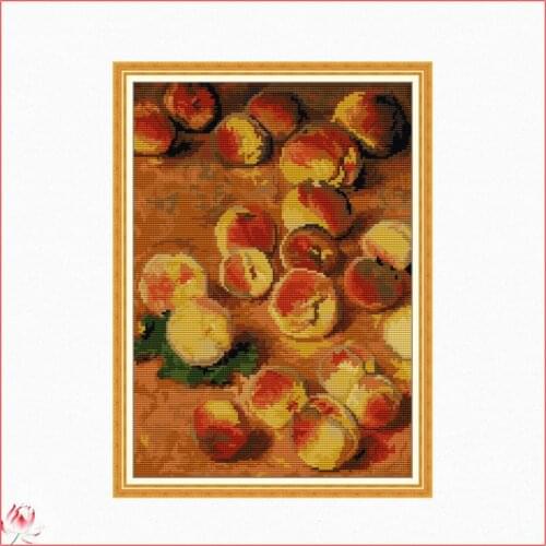 Oil Painting Peaches Cross Stitch Kits DIY Handmade Embroidery 11CT 14CT Counted Printed Needlework Decoration Patterns Sets