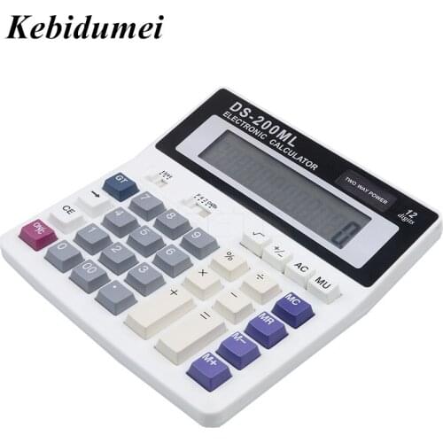 Kebidumei DS-200ML Office Usage Multi-function Electronic Calculator Large Keys Dual Power 12 Digits Counting LED Display
