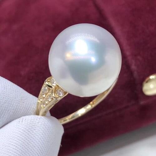 D101 Pearl Ring 10-11mm Fine Jewelry 18K Solid Gold Natural Fresh Water White Pearls Rings for Women Fine Pearls Rings