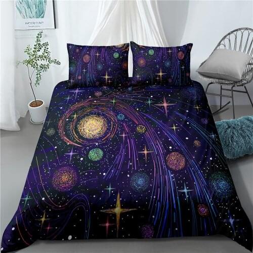 Galaxy Black Duvet Cover Set Stars Space Bedding Kids Boys Girls Black Quilt Cover Home Textiles Dropshipping