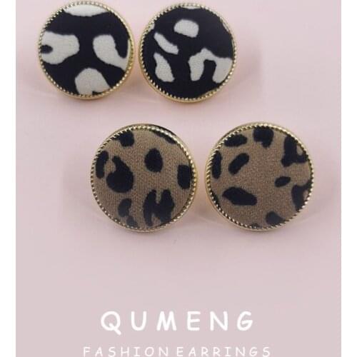 Korean 2020 Fashion Sexy Horse Hair Leopard Print Round Button Alloy Stud Earrings For Women Girls Temperament Geometry Jewelry