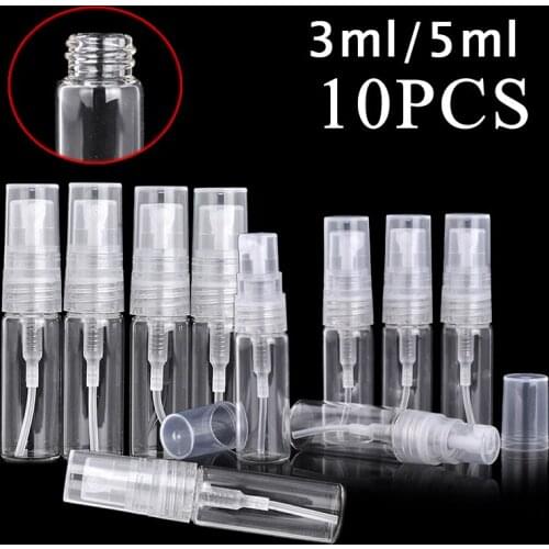 10pcs 3ml/5ml Mini Perfume Spray Bottle Portable Empty Cosmetics Glass Bottle Sample Test Tube Bottle Refillable Glass Bottles