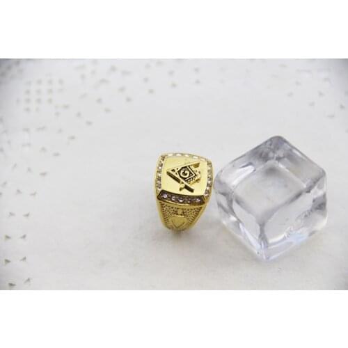 Fashion Jewelry Crystal Charm Gold Masonic Freemasonry Rings For Men Women Christmas gift size 8-13