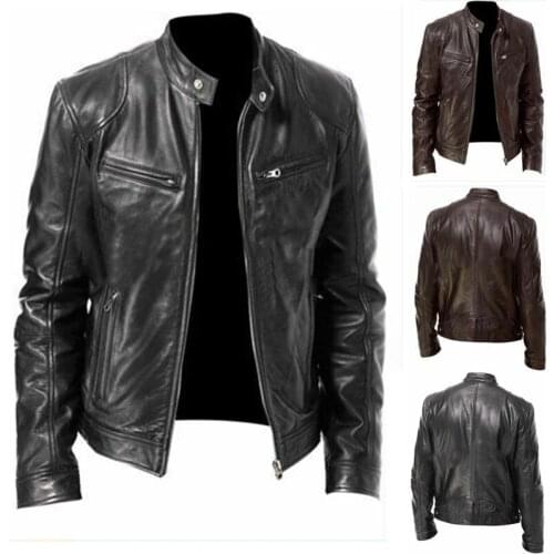2021 New Fashion Winter Mens Leather Jackets Faux Leather Male Slim Fit Motorcycle Zipper Windproof Coat Solid Color Size S-5XL