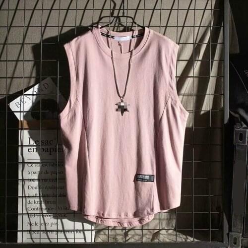 Mens fashion solid color Tank top personality sports sleeveless loose trend