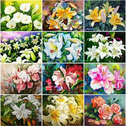 AZQSD Diamond Art Painting Lily Cross Stitch Kits Rhinestones 5D Diamond Embroidery Flower Mosaic Handmade Home Decoration