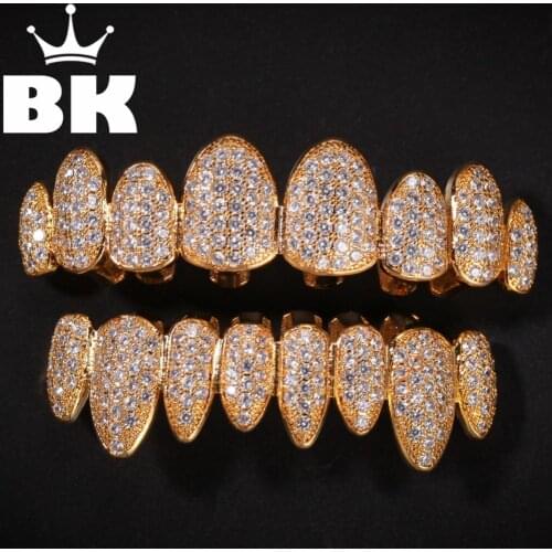 Hip Hop Copper Bubble TeethGrillz Set Micro Paved AAA Cubic Zircon Mens Top&Bottom Grills Set With Extra Silicone