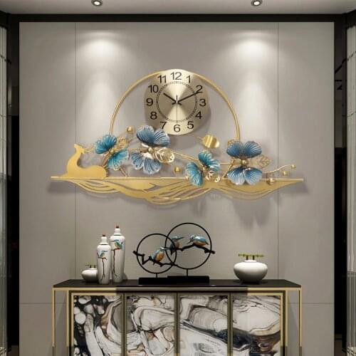 Modern Wrought Iron Butterfly Deer Wall Clocks Wall Stickers Home Livingroom Wall Mural Crafts Hotel Lobby Wall Hanigng Decor