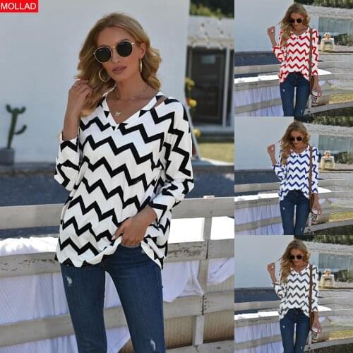 2021 European and American New Womens Clothes Top Corrugated V-neck Long Sleeve T-shirt