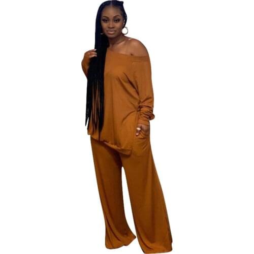 Solid Color Leisure Slit Top Wide Leg Pants Loose Womens Two Piece Set Simple Leisure Exercise Sports Home Clothes Fashion Slim