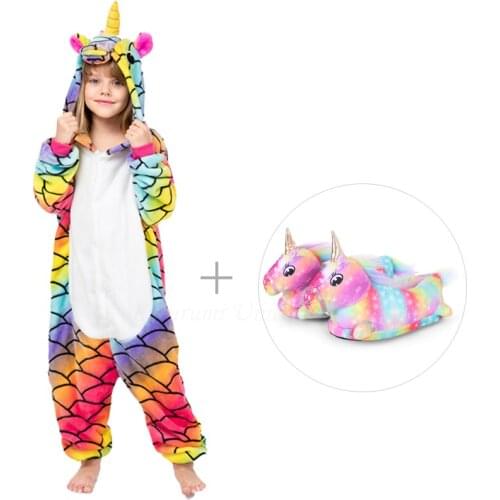 Unicorn Kigurumi Pajama Set Adult Animal Fish Onesie Children Boys Girls Couple 2019 Winter Pyjama Suit Sleepwear Flannel Pijama