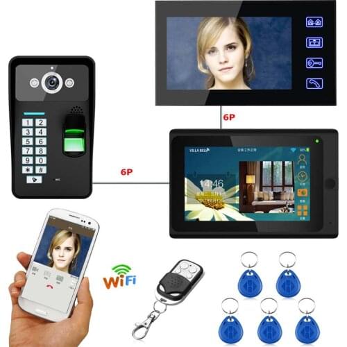 MOUNTAINONE 2 Monitors Wired Video Door Phone w/t WIFI 7"touch screen Monitor.FRID Panel 1000TVL Camera,Intercom system Doorbel