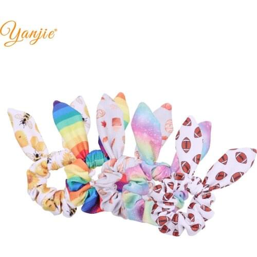 Waffle Scrunchie Floral Bunny Ears Hair Ties DIY Girls Hair Accessories Elastic Hair Bands For Women Hair RopeAccesorios Mujer