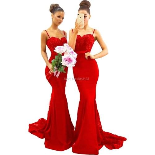 Sexy Sweetheart Straps Mermaid Bridesmaid Dresses 2021 Beaded Lace Off The Shoulder Formal Wedding Prom Gowns Long Party Dress
