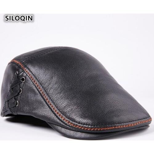 SILOQIN Men Genuine Leather Hat Male Bone First Layer Cowhide Berets Gorras Winter Keep Warm Snapback Leisure Tourism Motion Hat
