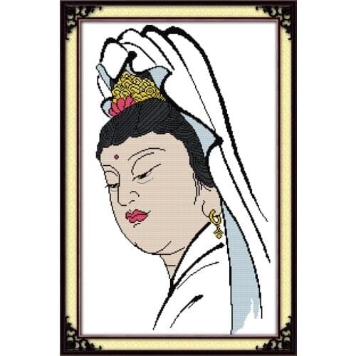 Side view of Quan Yin cross stitch kit people 18ct 14ct 11ct count print canvas stitches embroidery DIY handmade needlework