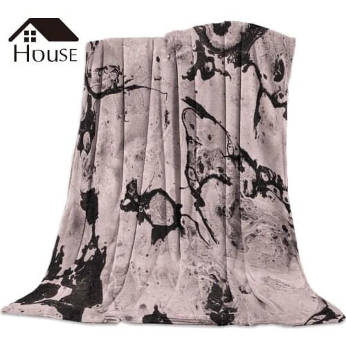 Pink and Black Marble Printed Nap Blanket Soft Comfortable Velvet Plush Flower Blankets Warm Sofa Bed Sheets