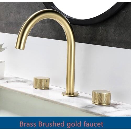 Top quality Brushed gold or Black bathroom sink faucet 2 handles 3 holes basin mixer faucet Luxury cold hot water faucet