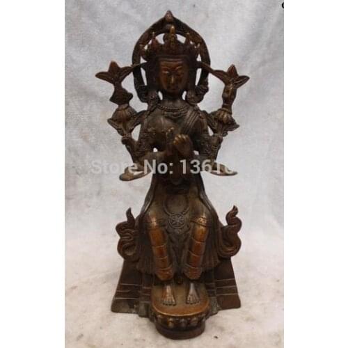 Xd 001218 8"Chinese Buddhism Purple Bronze carved eximous Sit Kwan-Yin Bodhisattva Statue