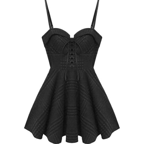 Women Plaid Pleated Mini Dress Gothic Harajuku Sexy Sling Strap Backless Rock Punk Jurken Goth Girls Female Short Vestido WF0200