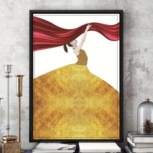 Gold Fashion Sexy Woman Portrait Canvas Painting Posters and Prints Cuadros Wall Art Picture for living Room Free shipping