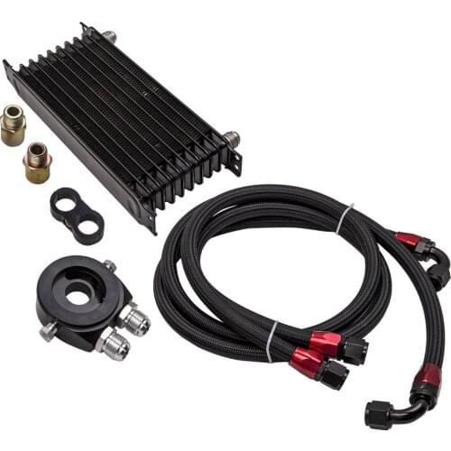 10 Row AN10 Oil Cooler w/Bracket +3/4*16& M20*1.5 Filter Adapter Hose Kit Black