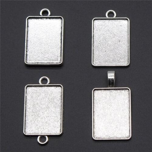 10pcs Fit 18x25mm Rectangle Glass Cabochon Cabochon Setting Base Antique Silver Color Jewelry Findings For Jewelry Making
