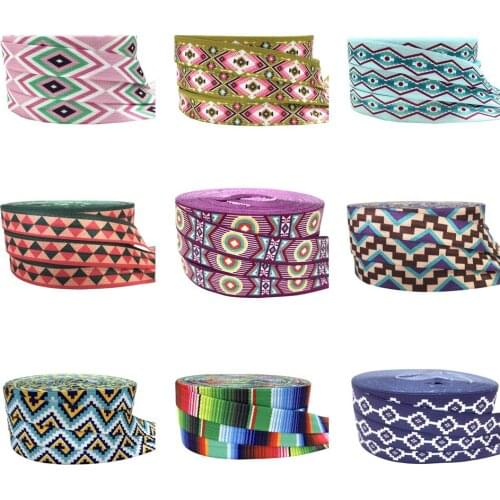 16mm Colorful Geometry Printed Aztec Fold over Elastic Band Sewing Tape Handmade Crafts Accessories DIY Baby Headband Hair Ties