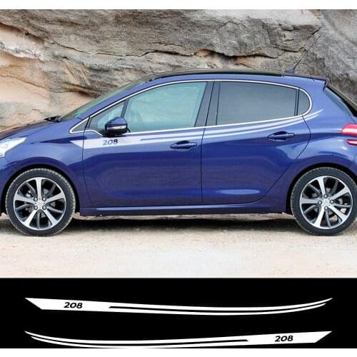 2PCS Auto Waist Line Decor Decal Vinyl Sticker For Peugeot 208 Auto Body Decoration Car Body Sport Stripes Stickers Accessories