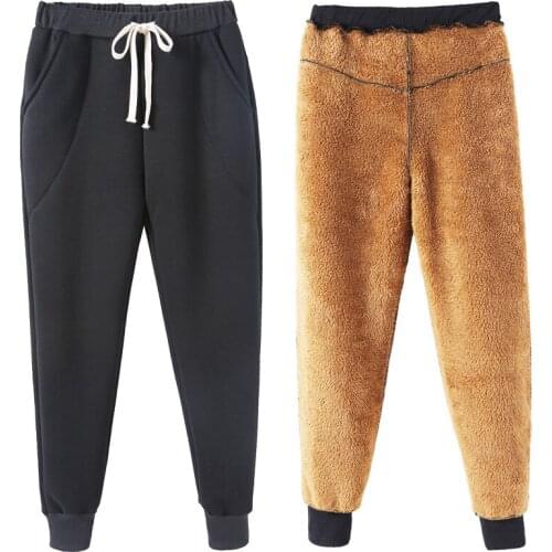 2020 Autumn/Winter Womens Lambswool Harlan pants fashion Loose Stretch waist Pants Big size Casual Ladies Warm Trousers M-6XL